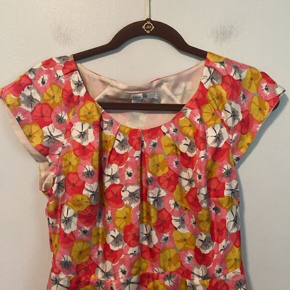 Boden Pink & Yellow Sassy Floral Print 100% Silk Dress Size 2 - Picture 2 of 10